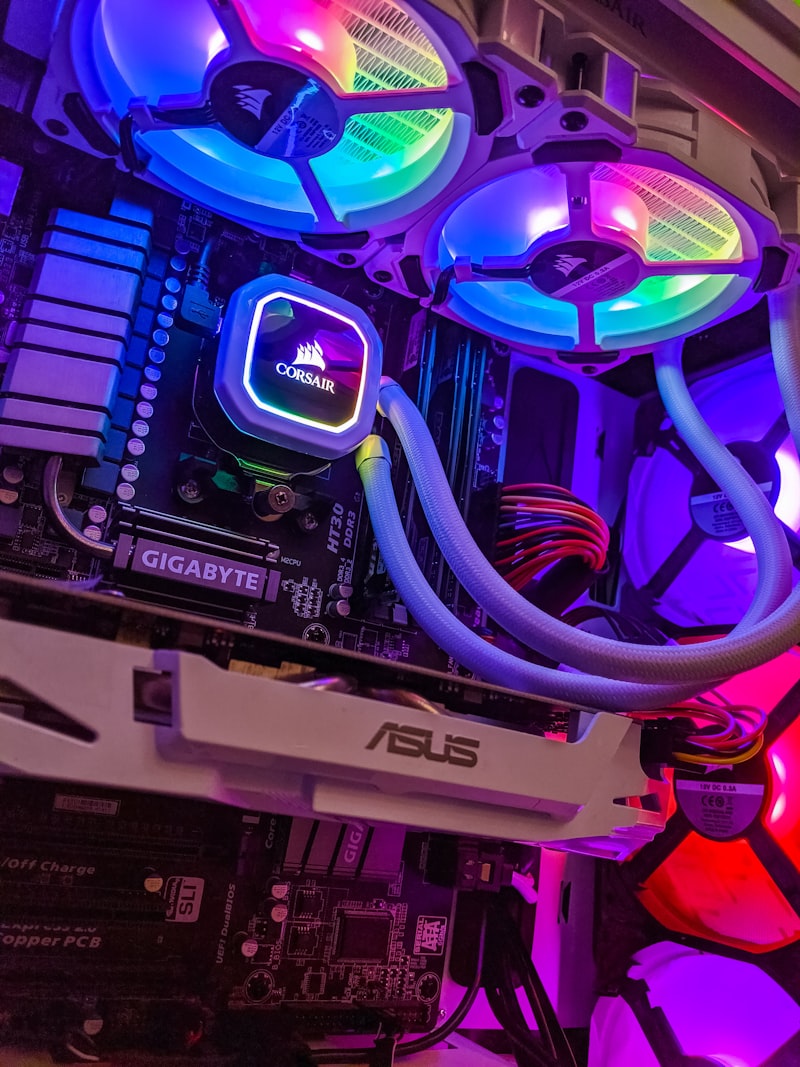 Gaming PC build with RGB lighting and liquid cooling